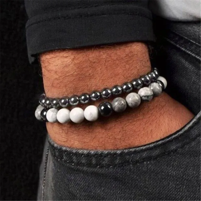 New 3Pc/Sets Micro Pave CZ 8mm Disco Ball &amp; Bar Charms Bracelets Sets 6mm Matte Beads Stone Bracelet Men Women Jewelry bileklik