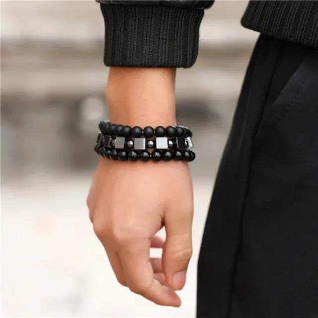 New 3Pc/Sets Micro Pave CZ 8mm Disco Ball &amp; Bar Charms Bracelets Sets 6mm Matte Beads Stone Bracelet Men Women Jewelry bileklik