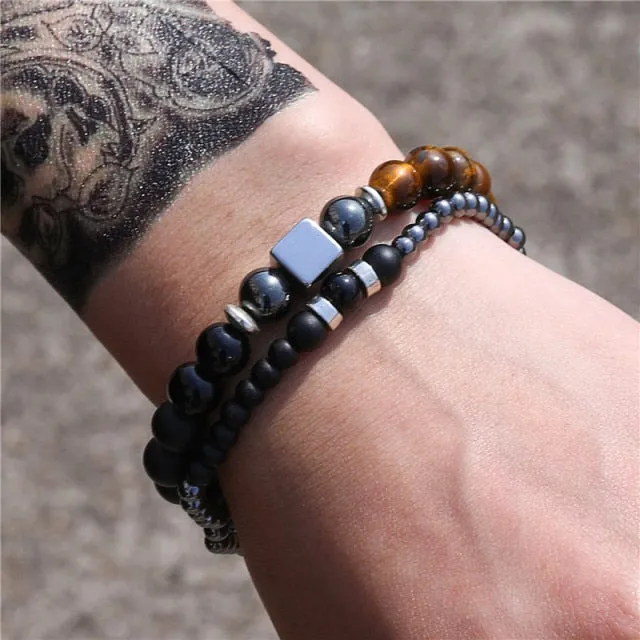 New 3Pc/Sets Micro Pave CZ 8mm Disco Ball &amp; Bar Charms Bracelets Sets 6mm Matte Beads Stone Bracelet Men Women Jewelry bileklik