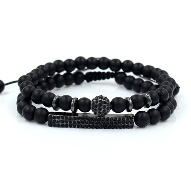 New 3Pc/Sets Micro Pave CZ 8mm Disco Ball &amp; Bar Charms Bracelets Sets 6mm Matte Beads Stone Bracelet Men Women Jewelry bileklik