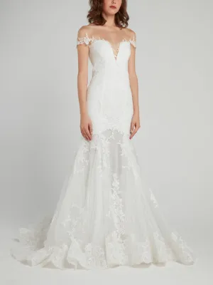 Off-The-Shoulder Pleated Mermaid Bridal Gown