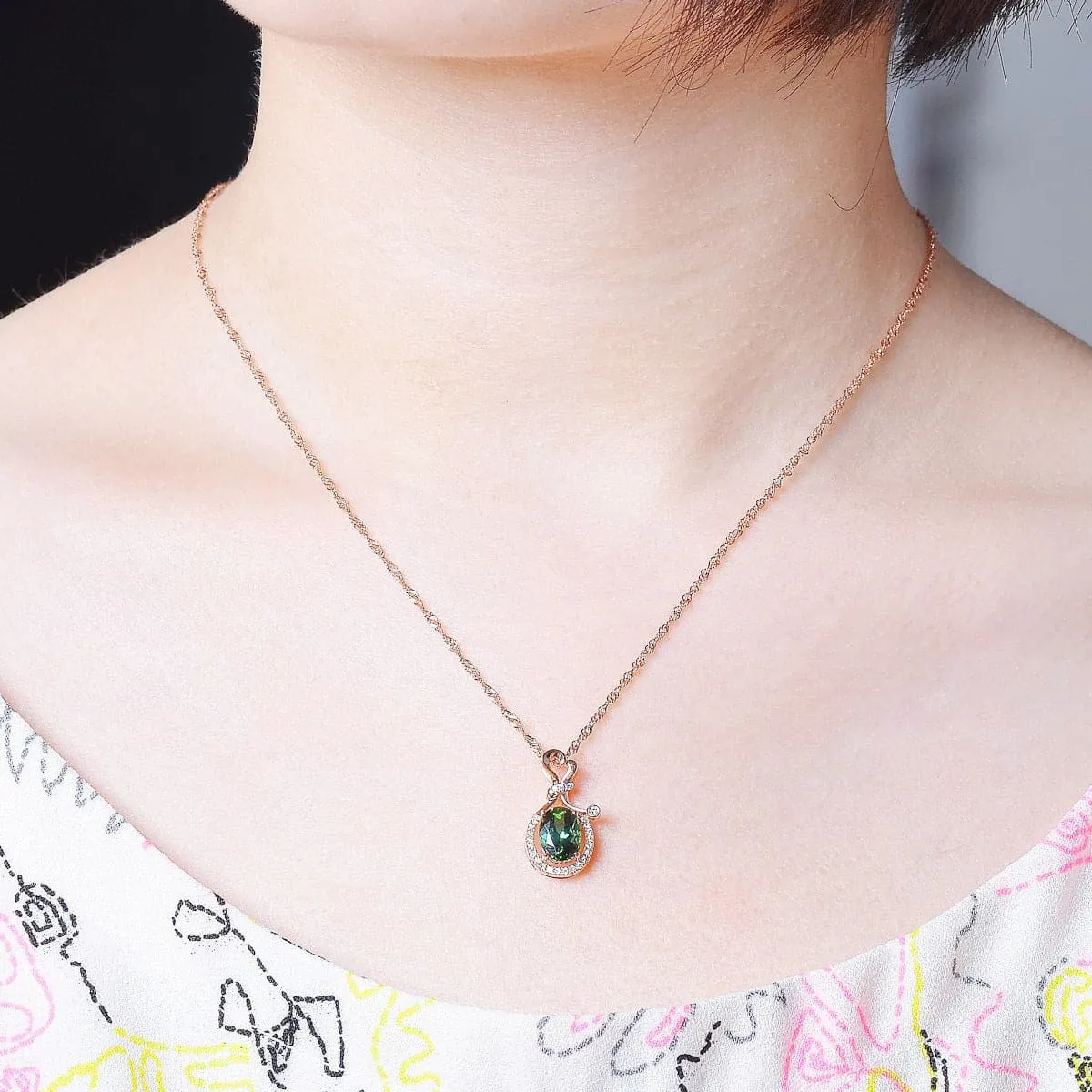 Olive Crystal & Cubic Zirconia 18K Rose Gold-Plated Wallet Pendant Necklace