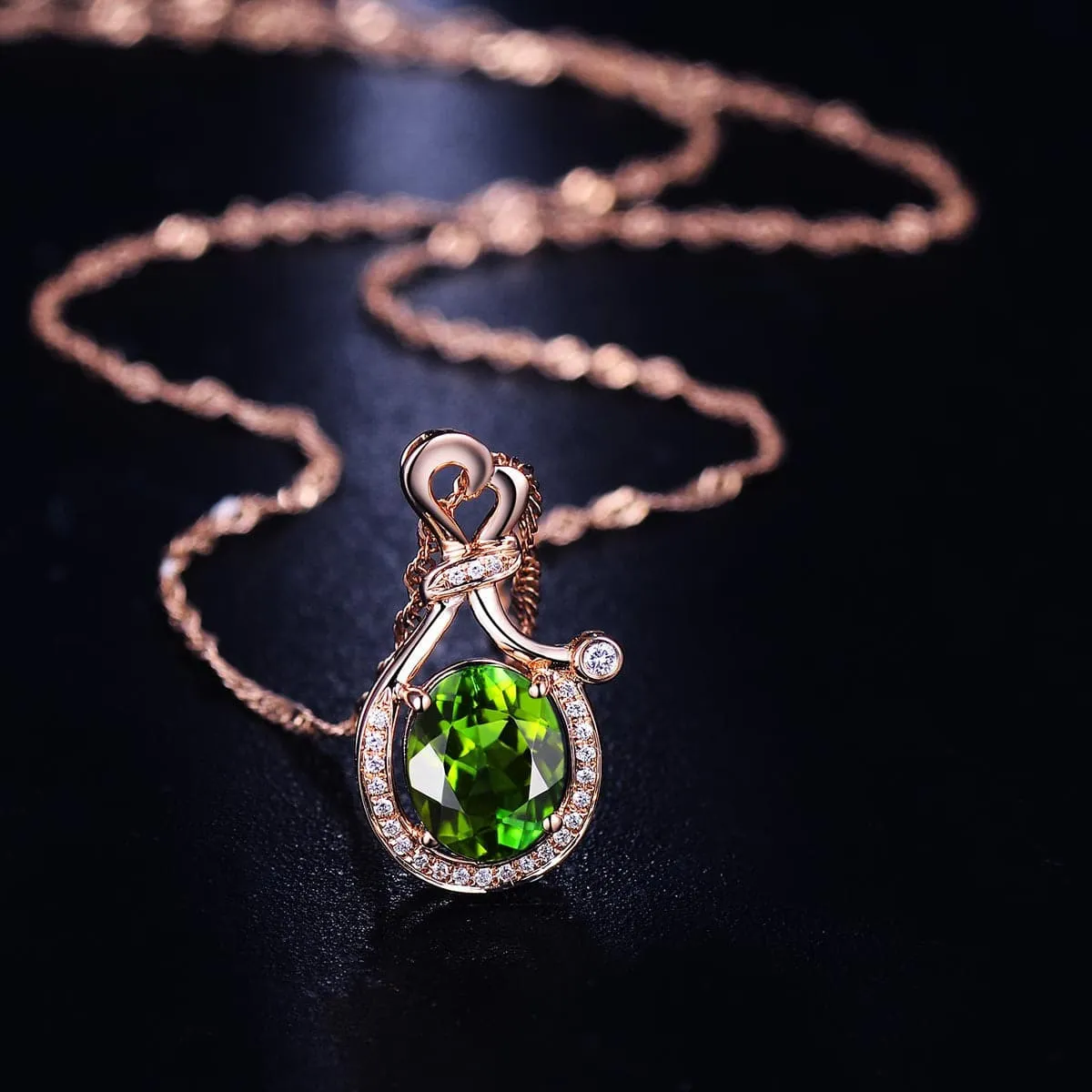 Olive Crystal & Cubic Zirconia 18K Rose Gold-Plated Wallet Pendant Necklace