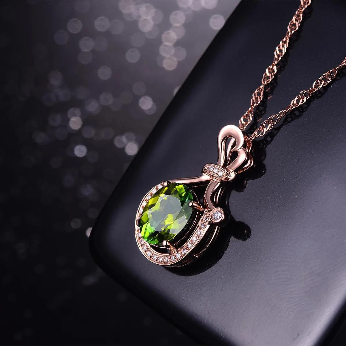 Olive Crystal & Cubic Zirconia 18K Rose Gold-Plated Wallet Pendant Necklace
