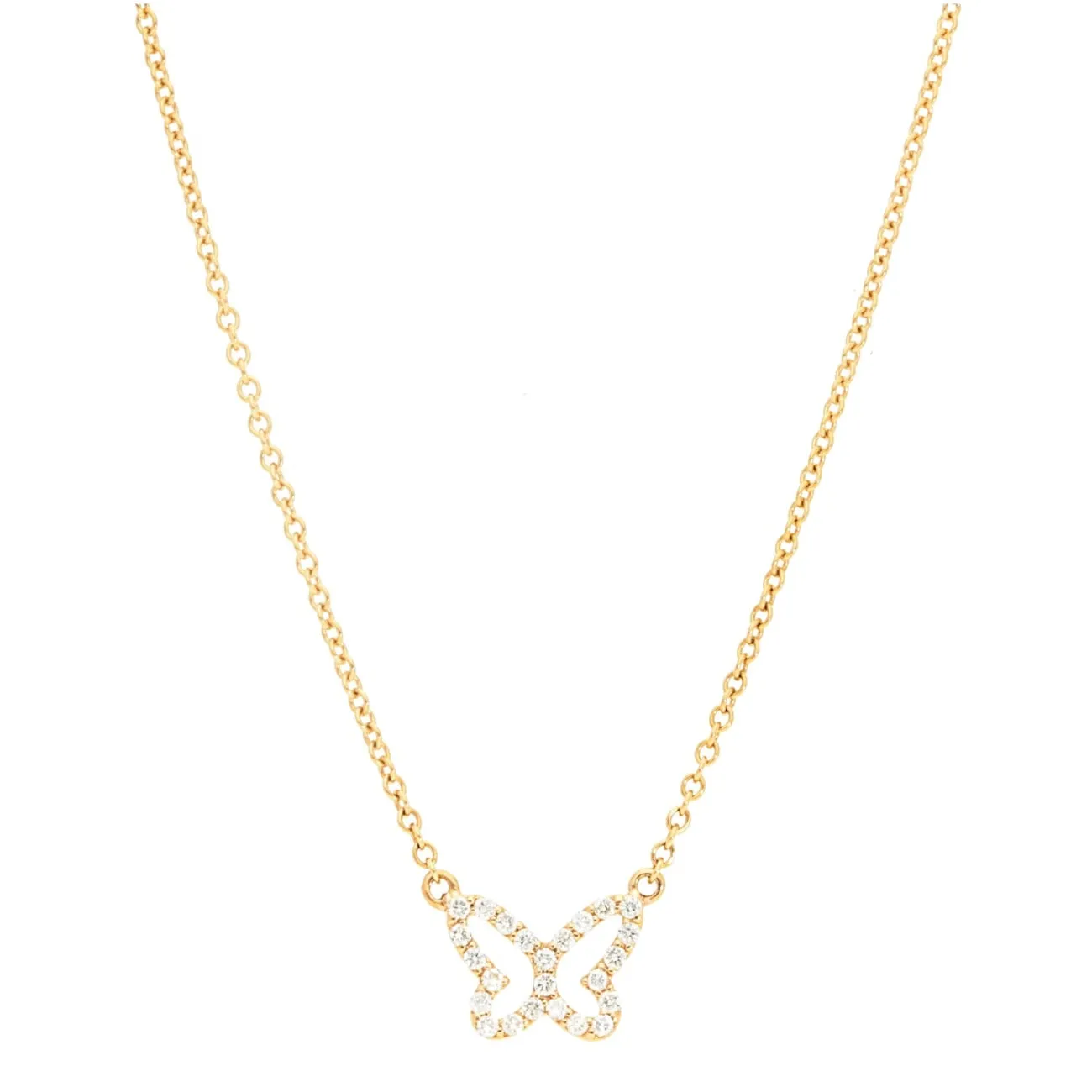 Open 14K Yellow Gold Butterfly Diamond Pavé Pendant Necklace