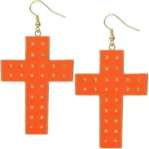 Orange Dotted Cross Dangle Earrings