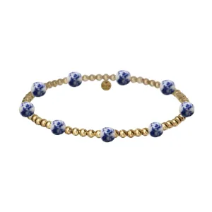 ORCHID | Blue Floral Porcelain with Gold-Filled beads & Pearls Bracelet