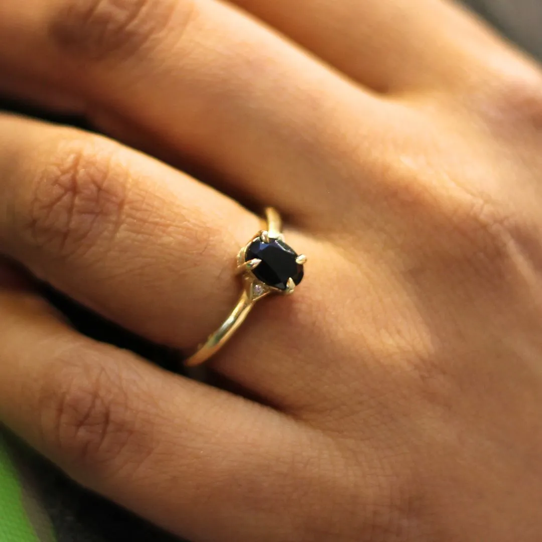 Oval-Cut Black Spinel Engagement Ring
