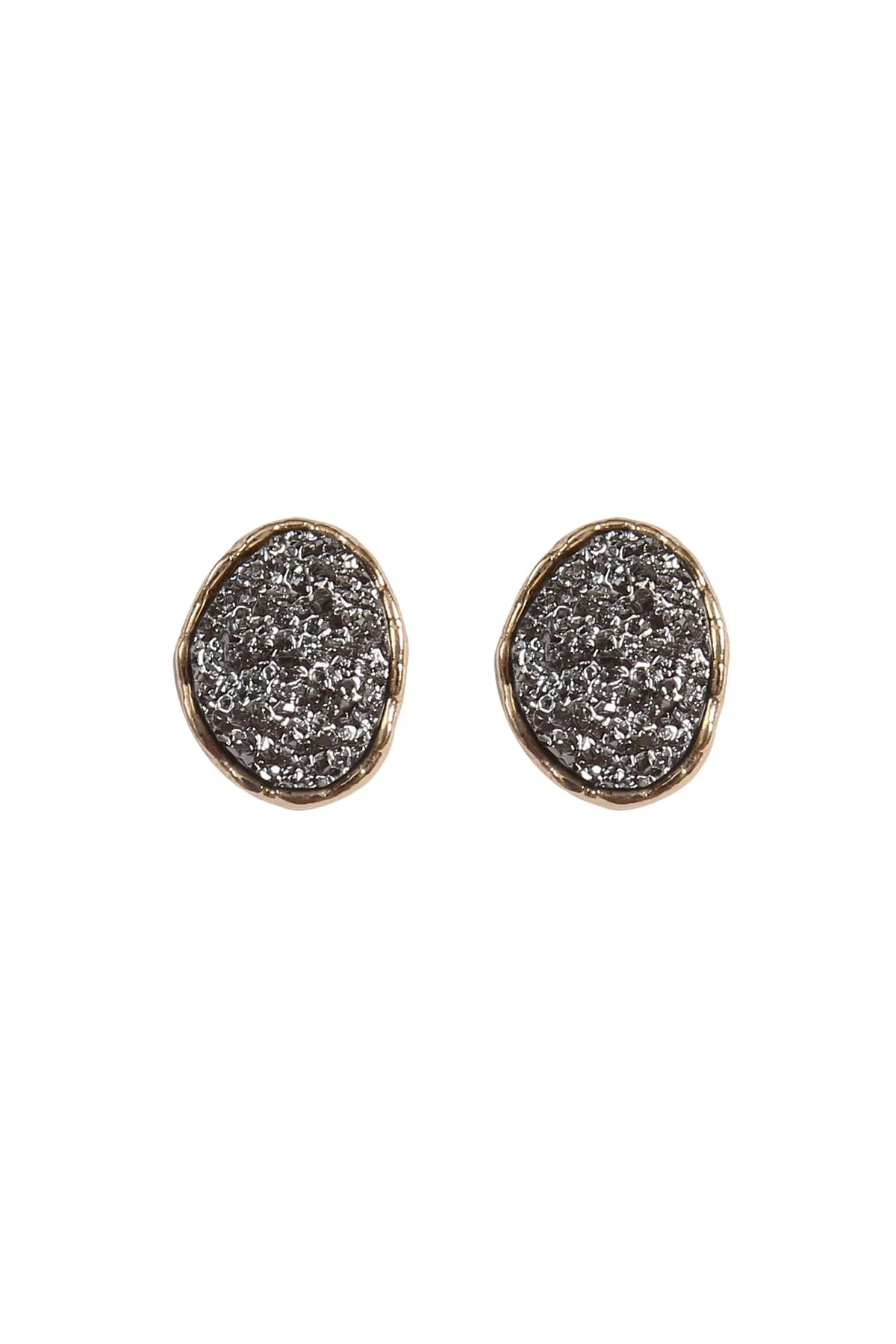 OVAL DRUZY STONE POST EARRINGS