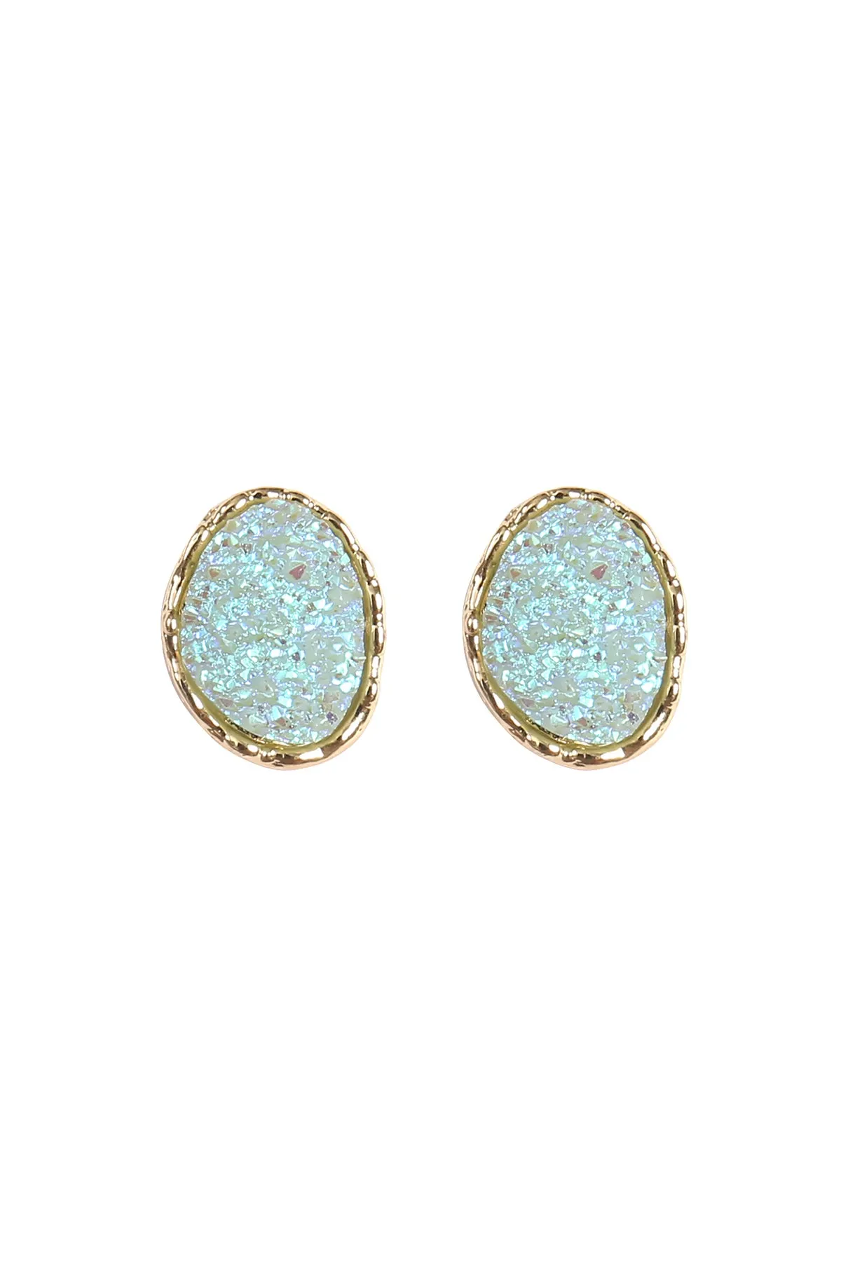 OVAL DRUZY STONE POST EARRINGS