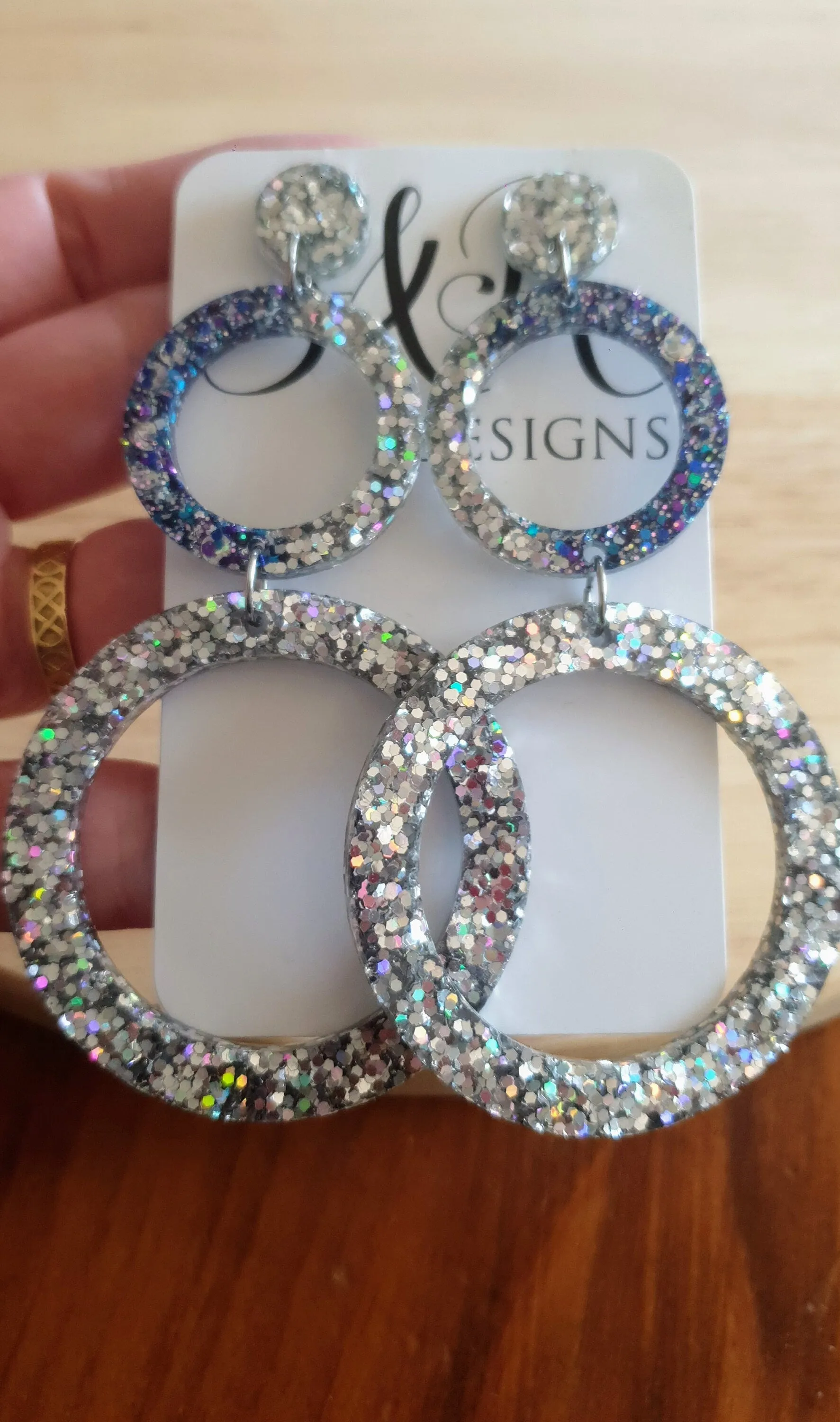 Oversized Circle Dangle Earrings, Silver Holographic and Purple Blue Mix Glitter Extra Long Hoop Dangle Statement Earrings