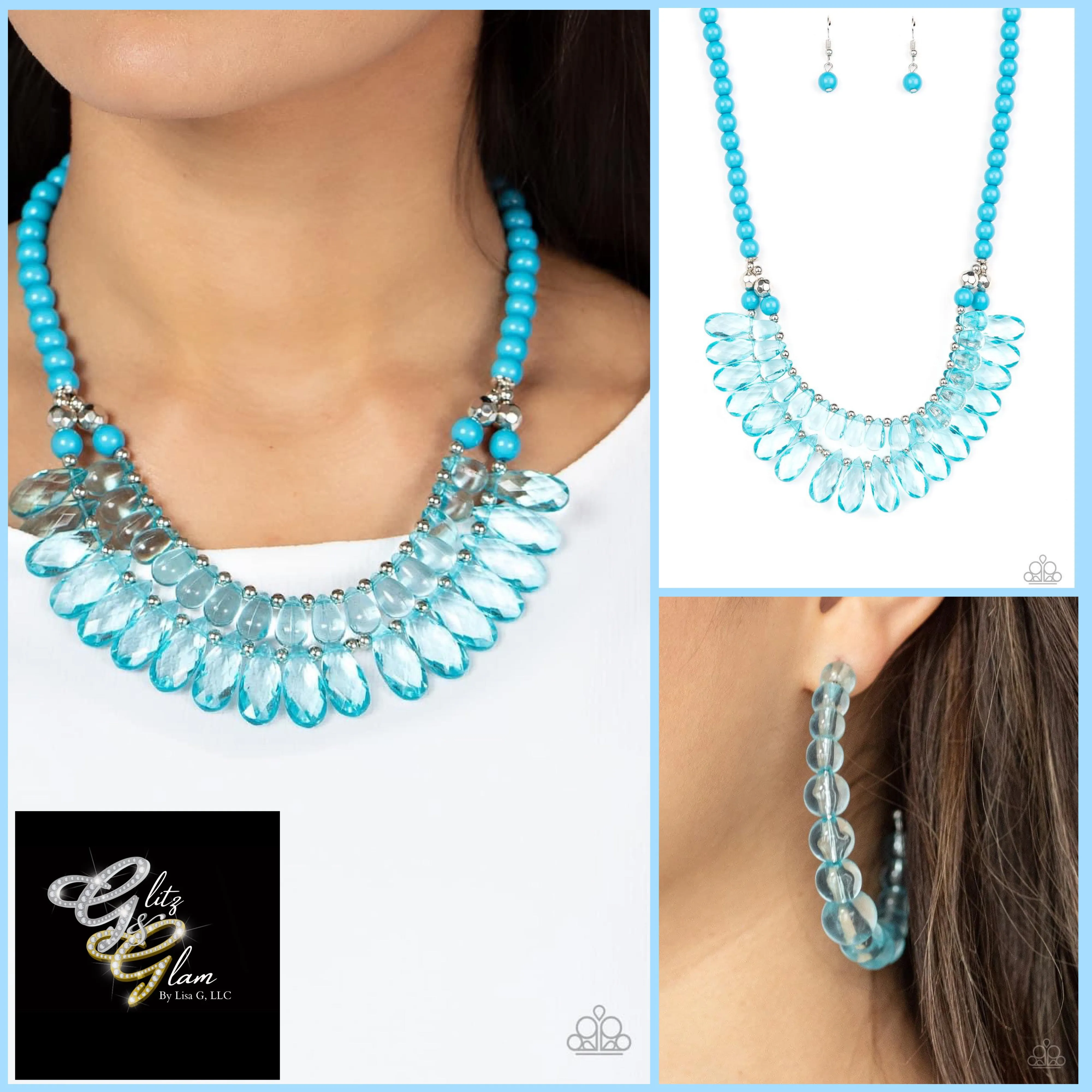 Paparazzi All Across the GLOBETROTTER Necklace Blue & In The Clear Earrings Blue