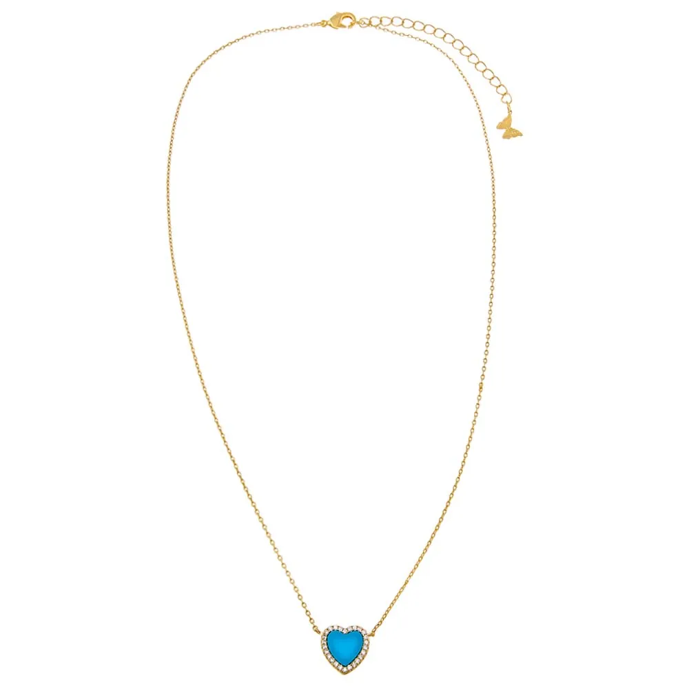 Pave Outline Colored Stone Heart Pendant Necklace