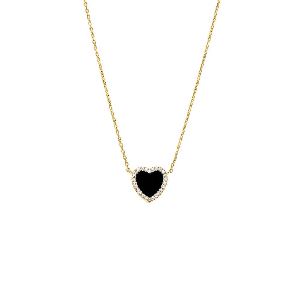 Pave Outline Colored Stone Heart Pendant Necklace