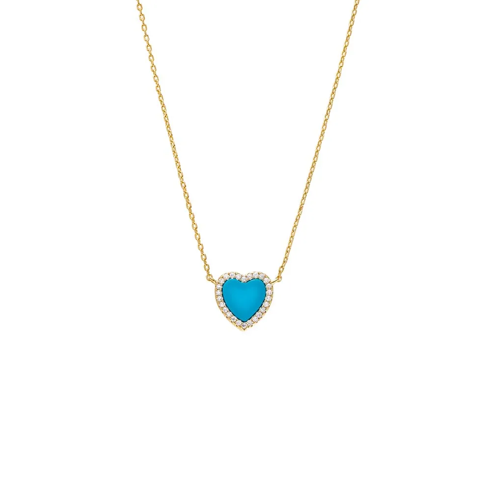 Pave Outline Colored Stone Heart Pendant Necklace