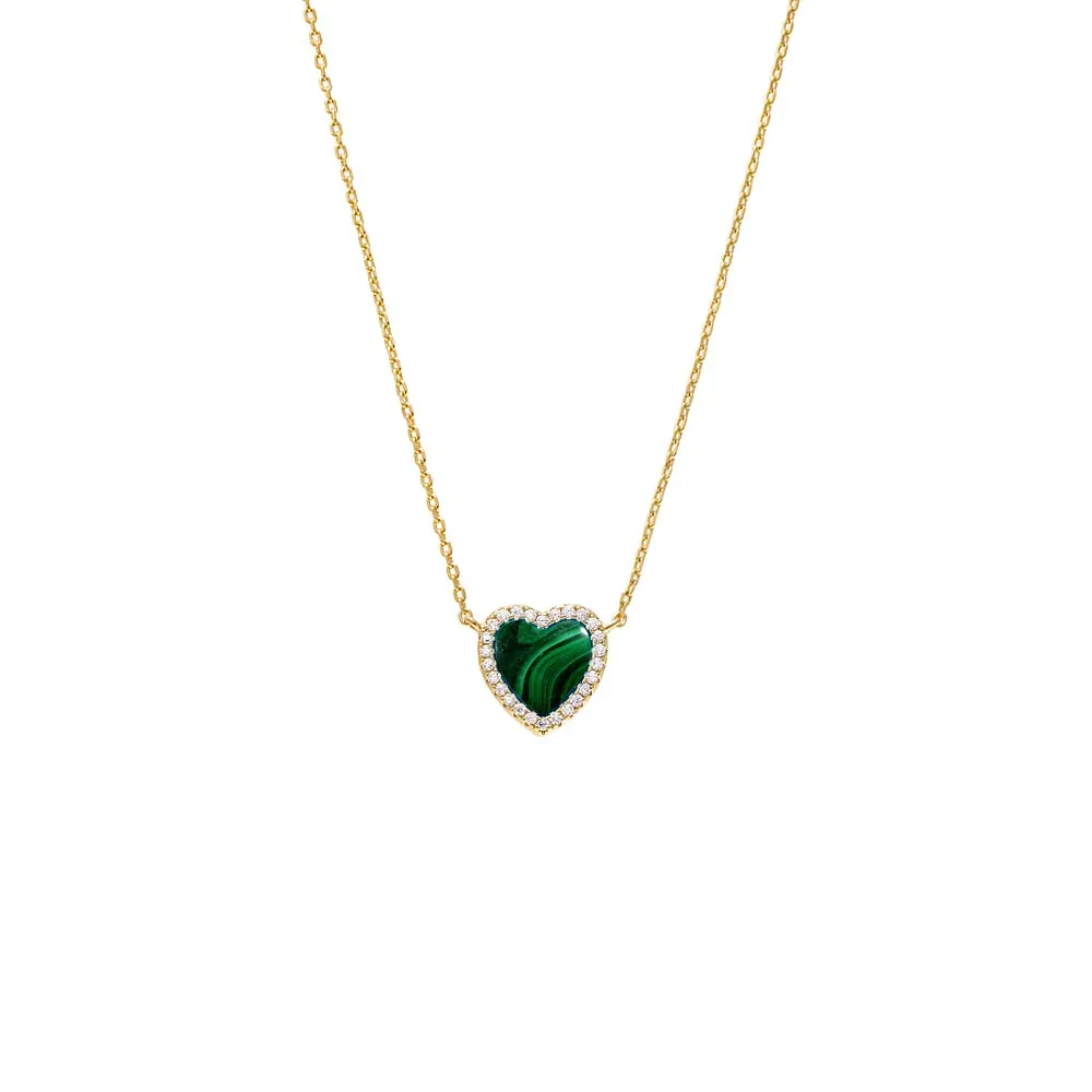 Pave Outline Colored Stone Heart Pendant Necklace