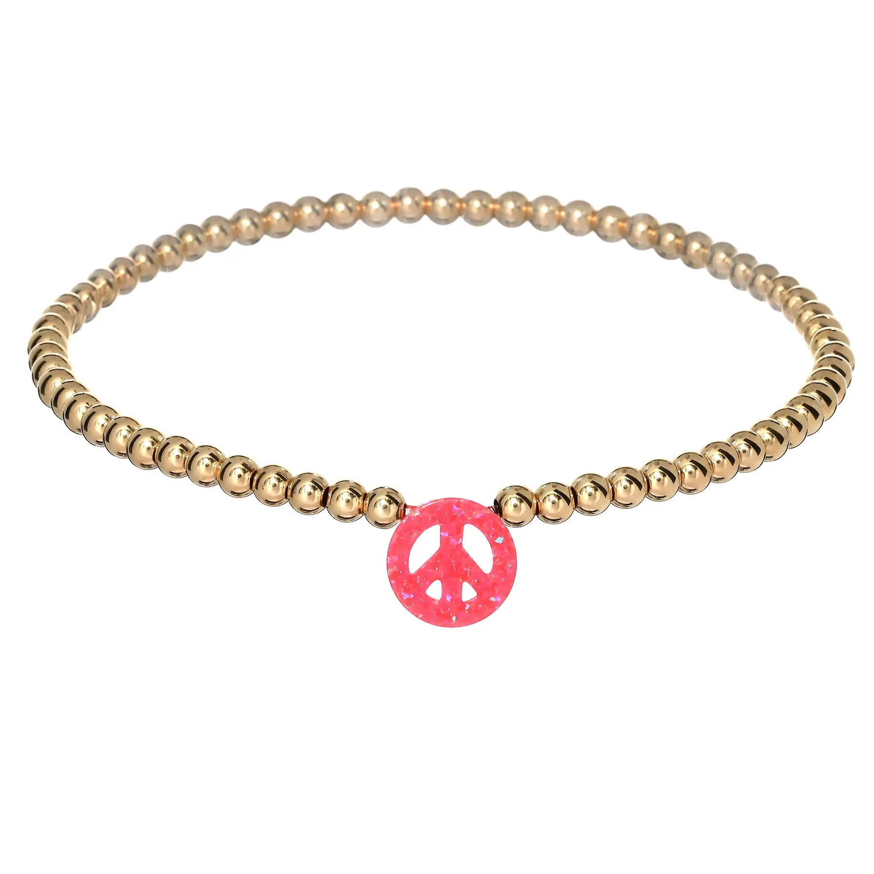 PEACE SIGN | Opal Charm and 14K Gold Filled Beads Bracelet