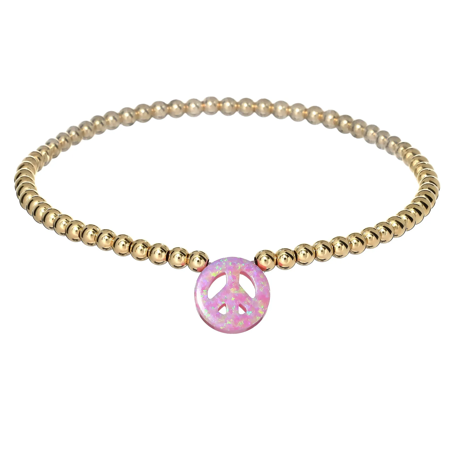 PEACE SIGN | Opal Charm and 14K Gold Filled Beads Bracelet