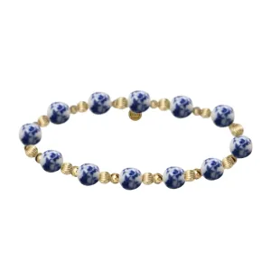 PEACH BLOSSUM | Blue Floral Porcelain with Gold-Filled beads & Pearls Bracelet