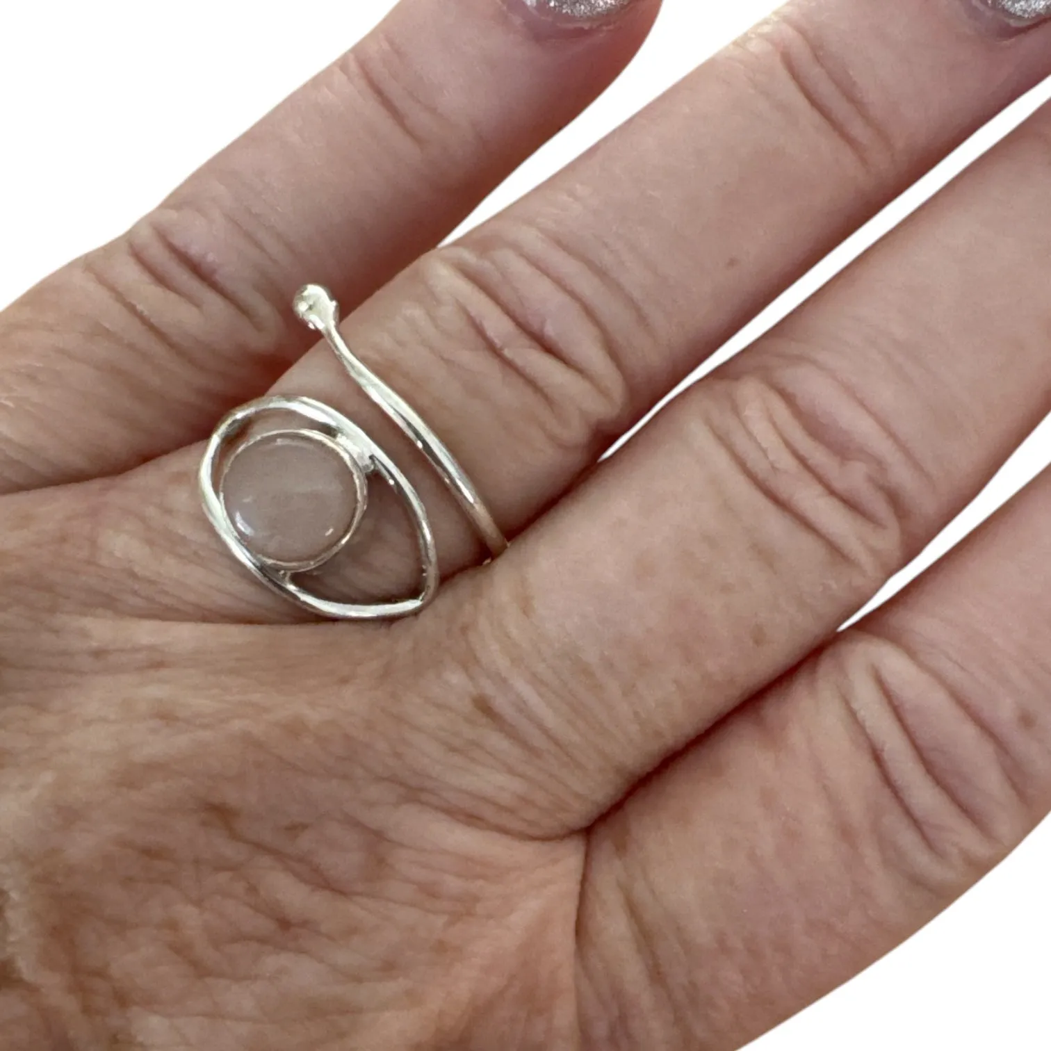 Peach Moonstone Solid 925 Sterling Silver Ring Adj