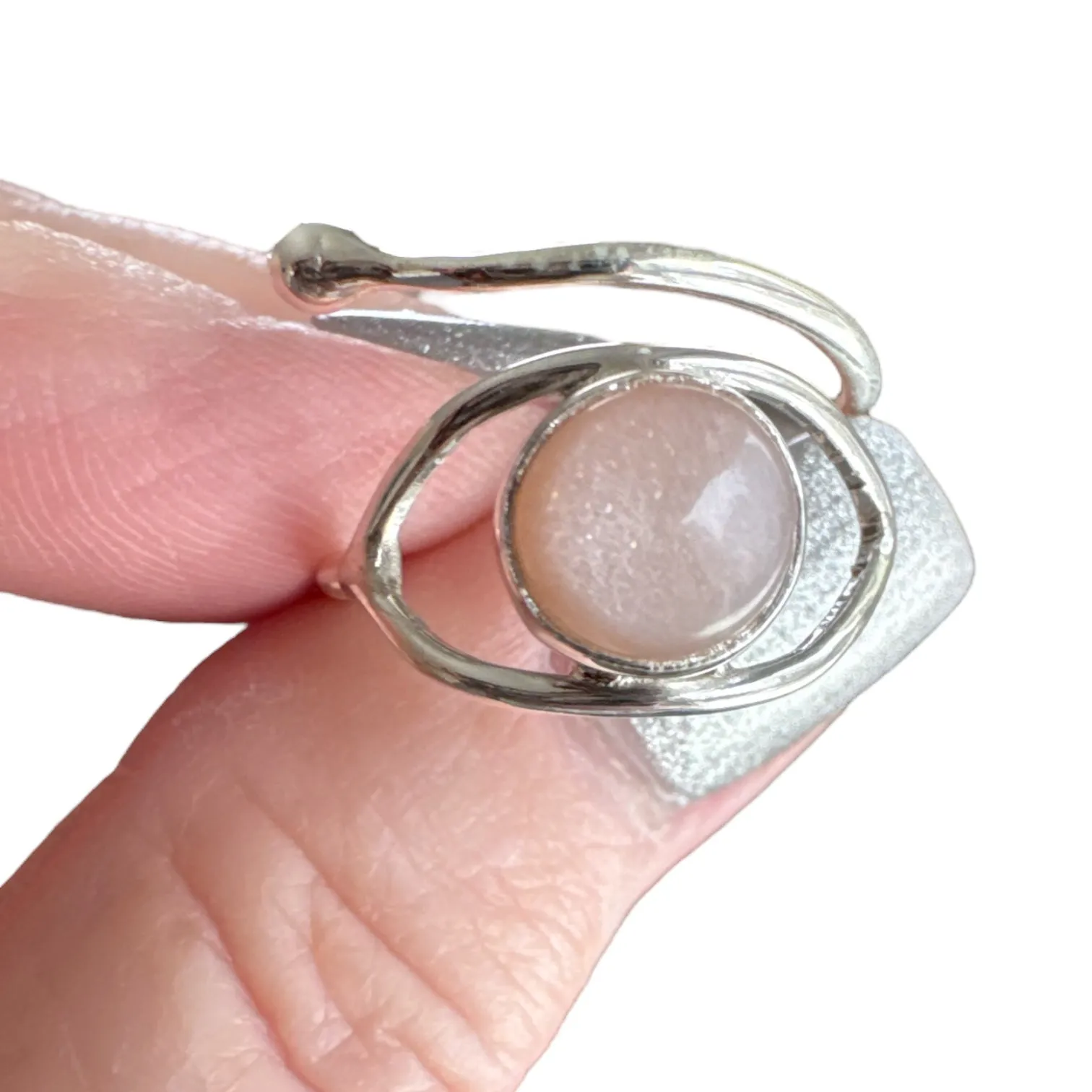 Peach Moonstone Solid 925 Sterling Silver Ring Adj