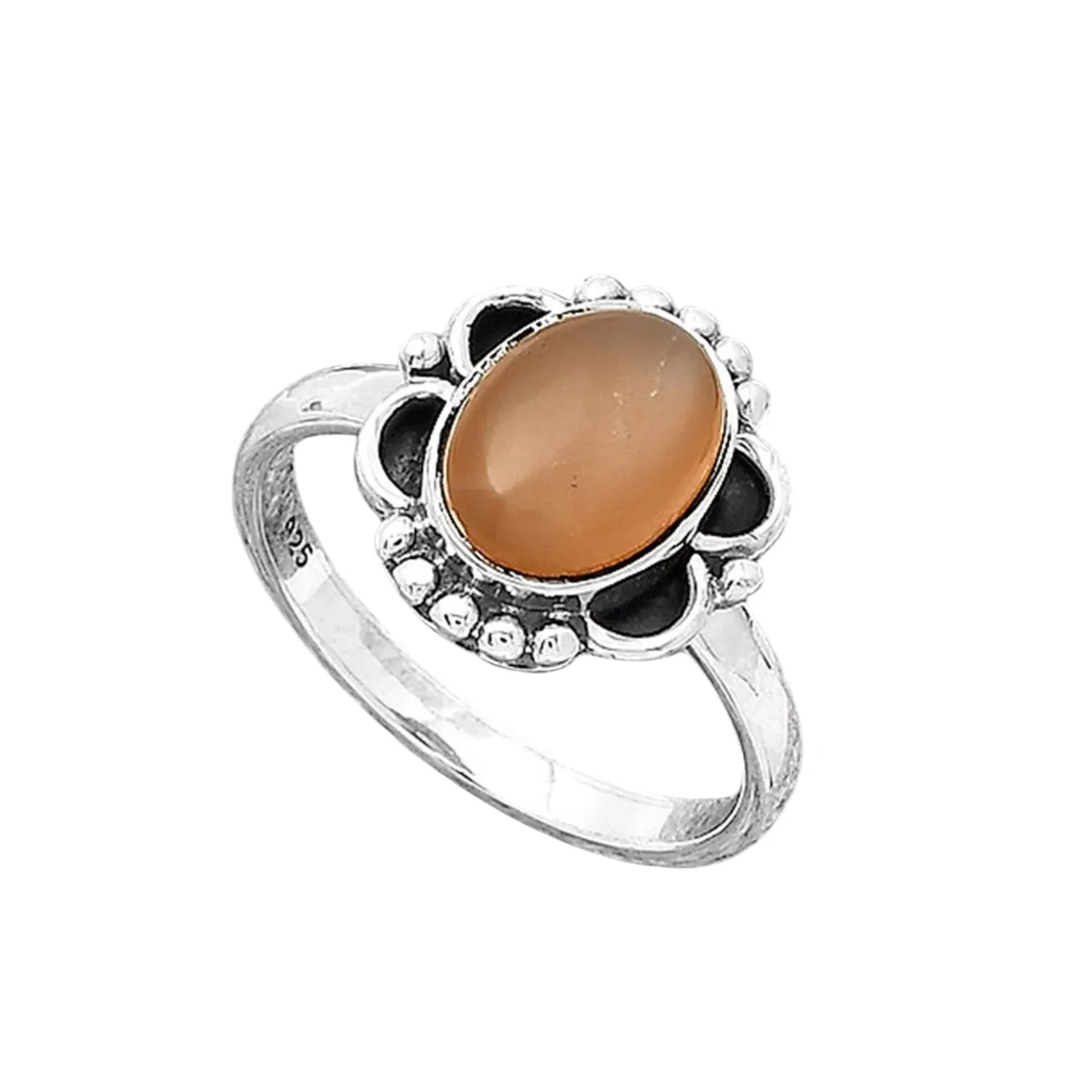 Peach Moonstone Solid 925 Sterling Silver Ring