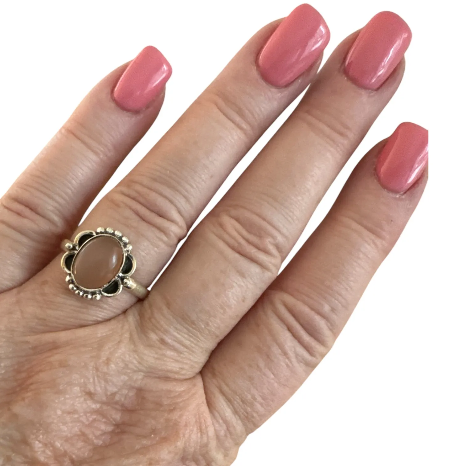 Peach Moonstone Solid 925 Sterling Silver Ring