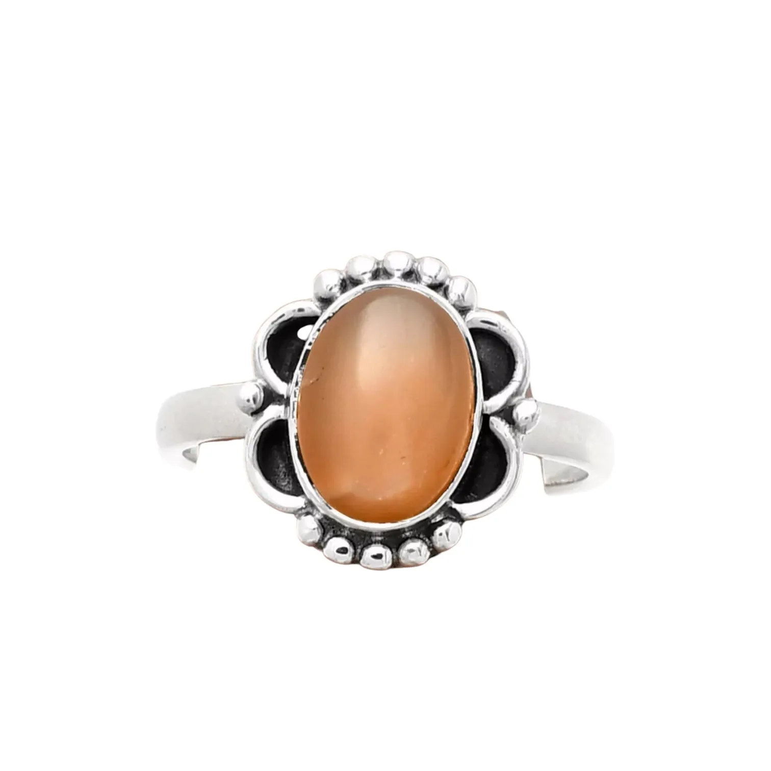 Peach Moonstone Solid 925 Sterling Silver Ring