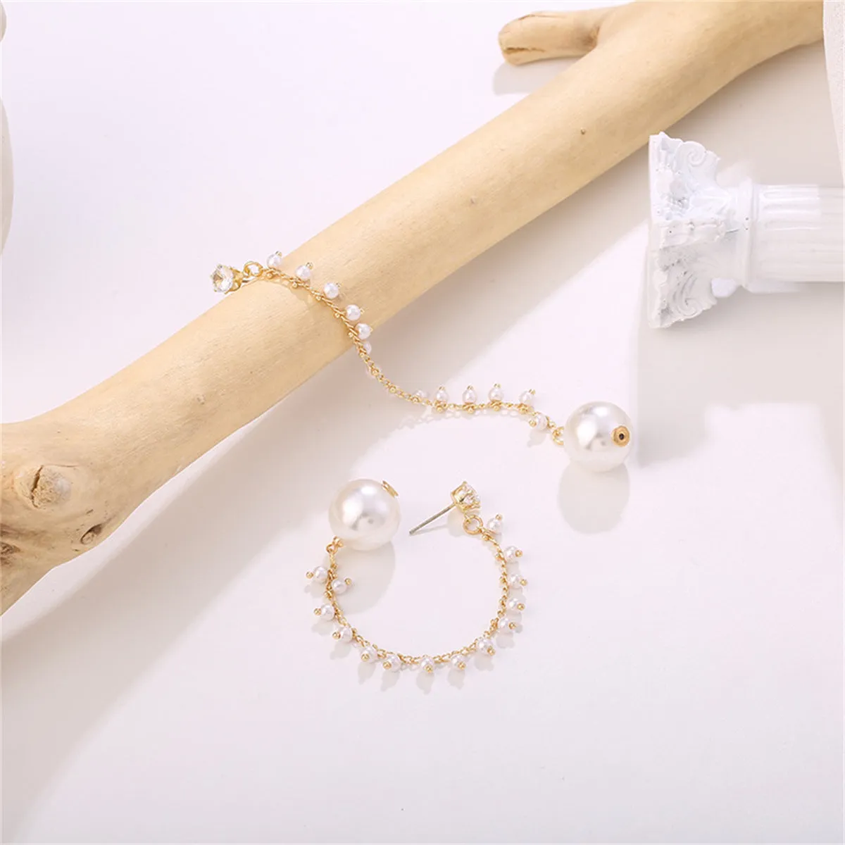 Pearl & Cubic Zirconia 18K Gold-Plated Tassel Station Drop Earrings