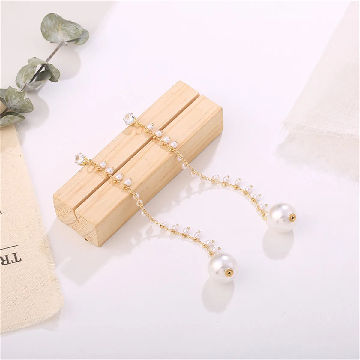 Pearl & Cubic Zirconia 18K Gold-Plated Tassel Station Drop Earrings