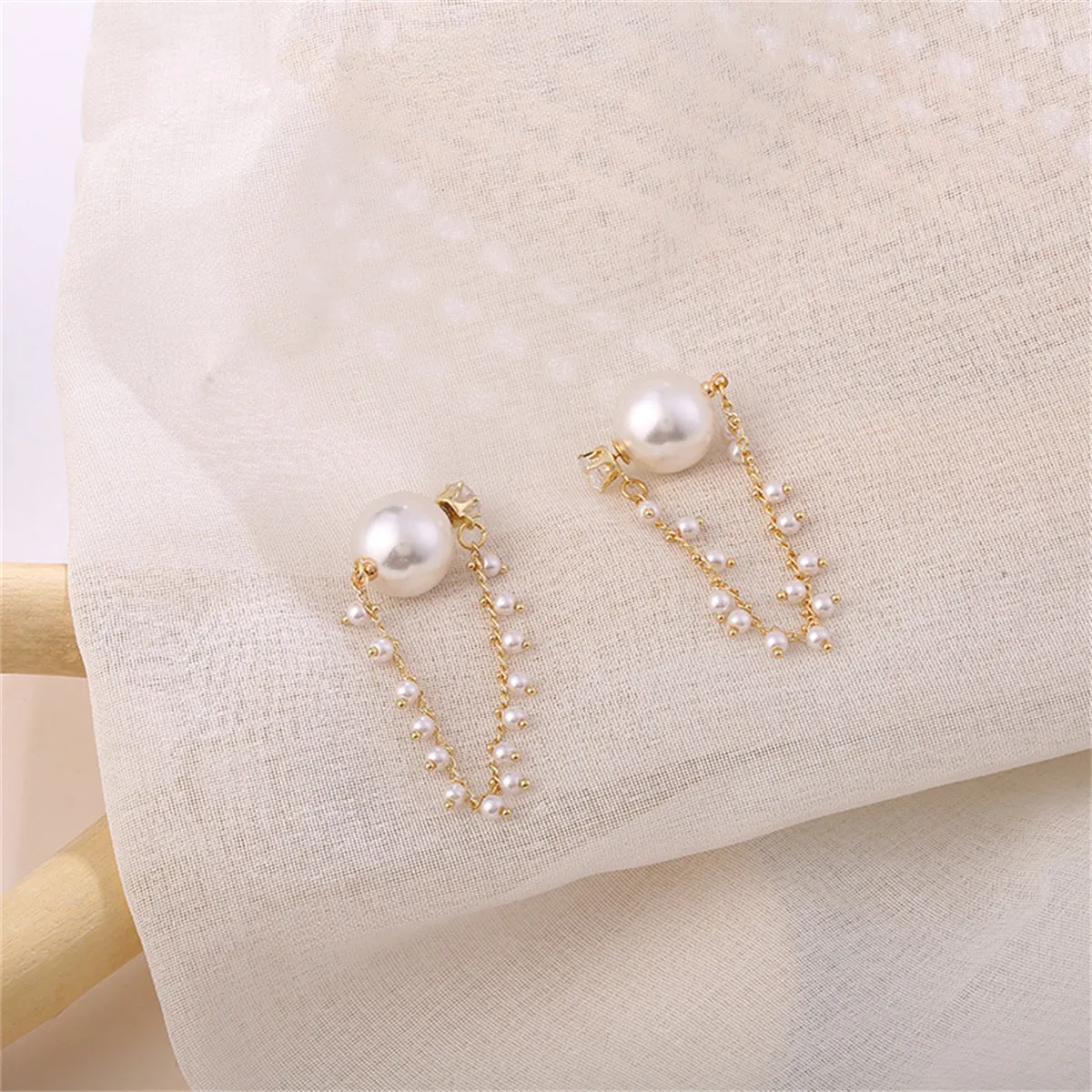 Pearl & Cubic Zirconia 18K Gold-Plated Tassel Station Drop Earrings
