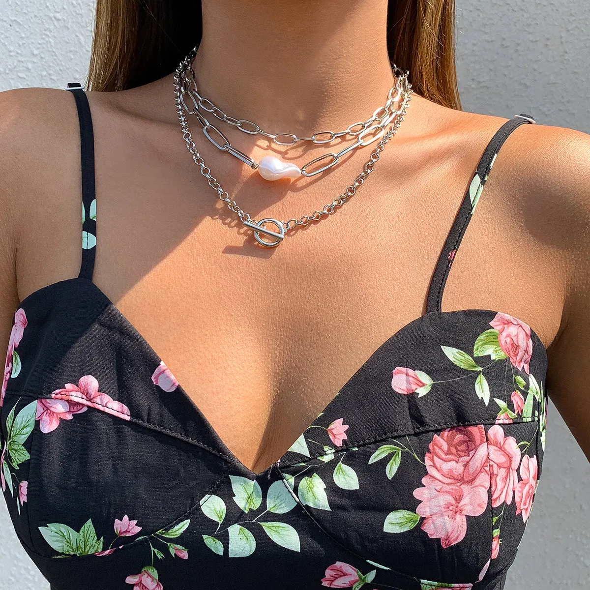 Pearl & Silver-Plated Toggle Necklace Set
