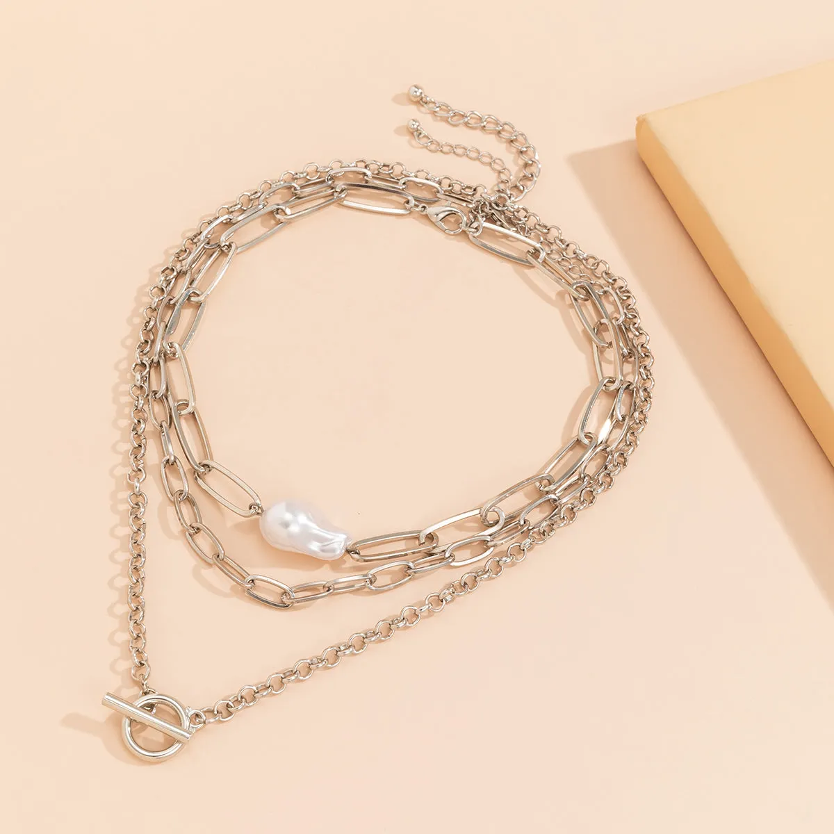 Pearl & Silver-Plated Toggle Necklace Set