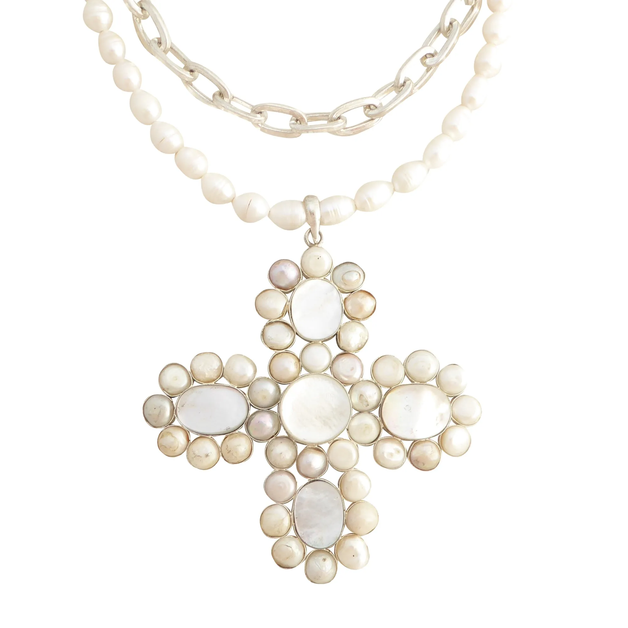 Pearl cross pendant necklace