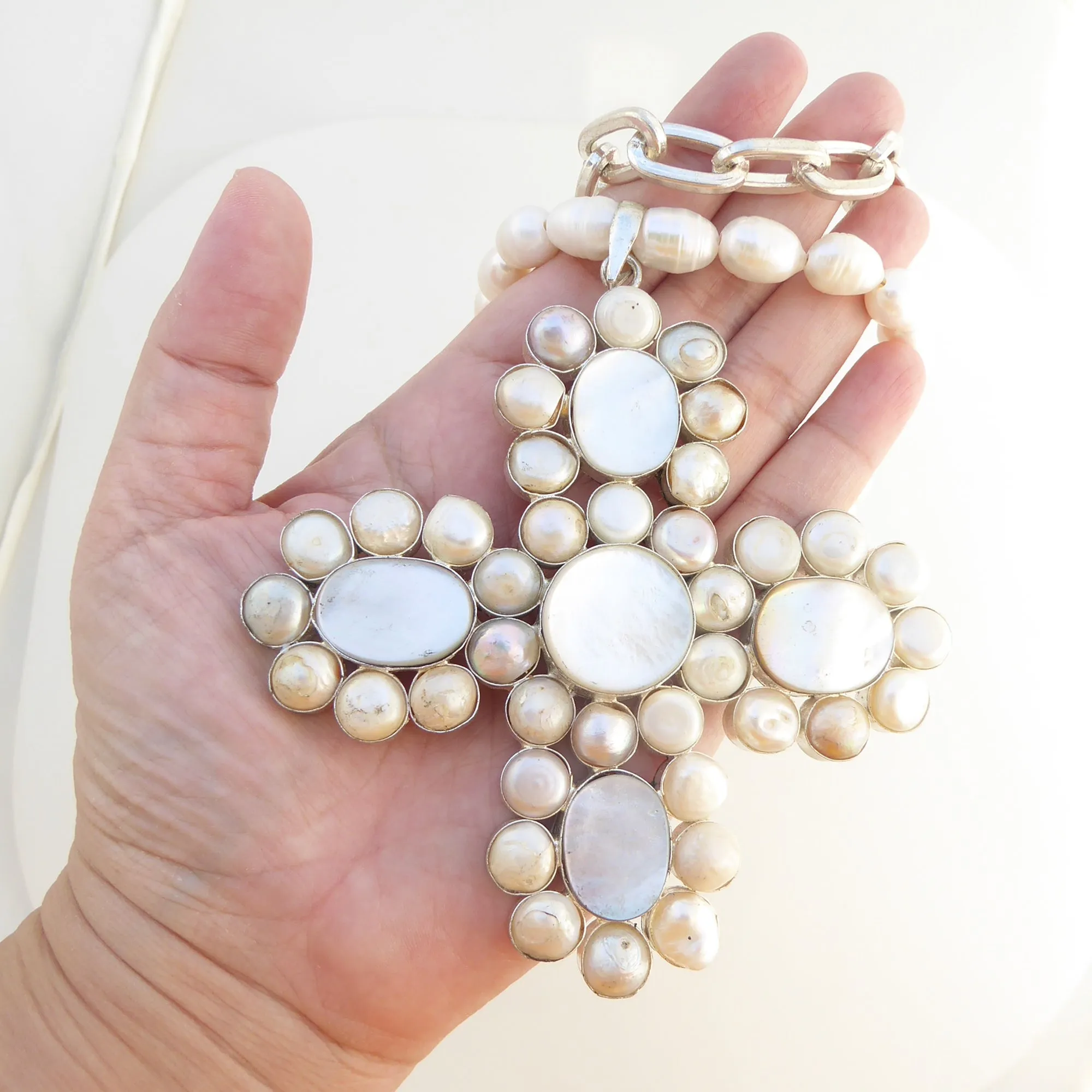 Pearl cross pendant necklace