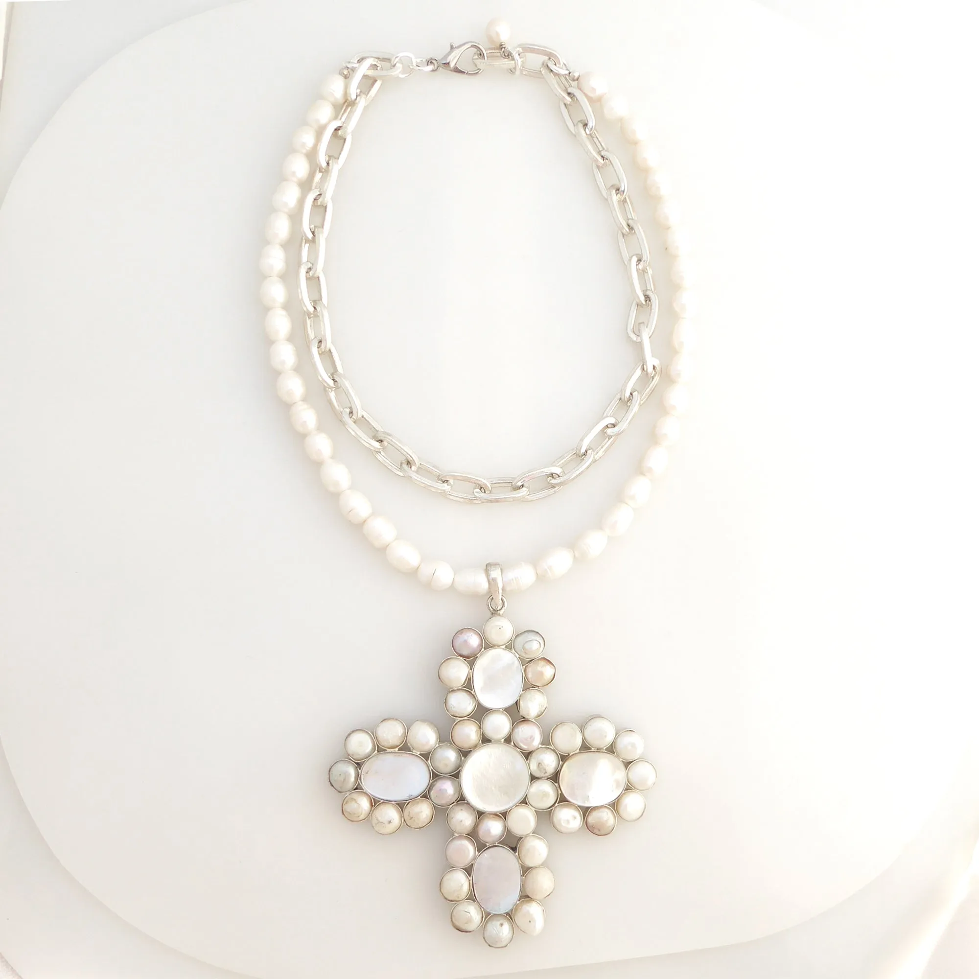 Pearl cross pendant necklace