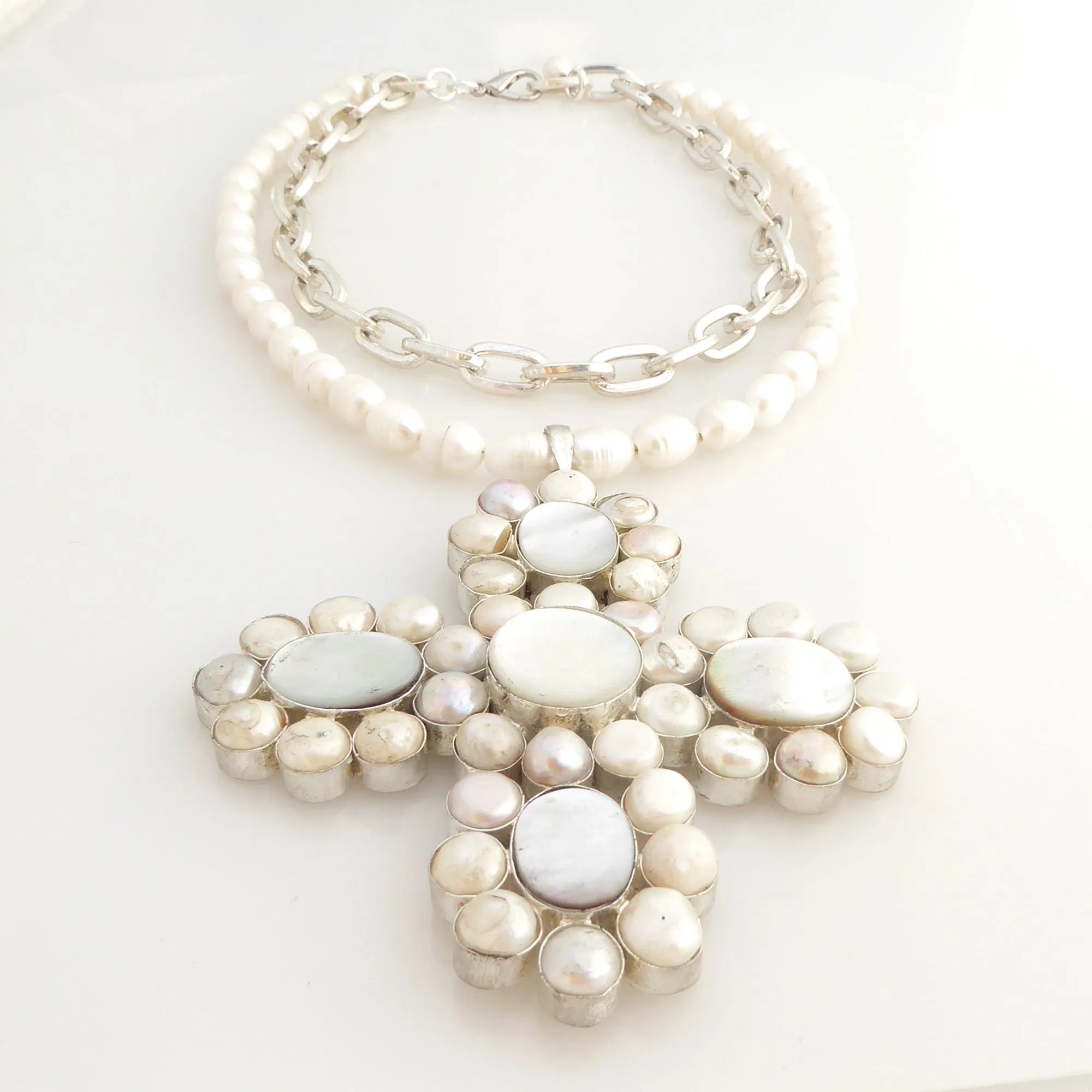 Pearl cross pendant necklace