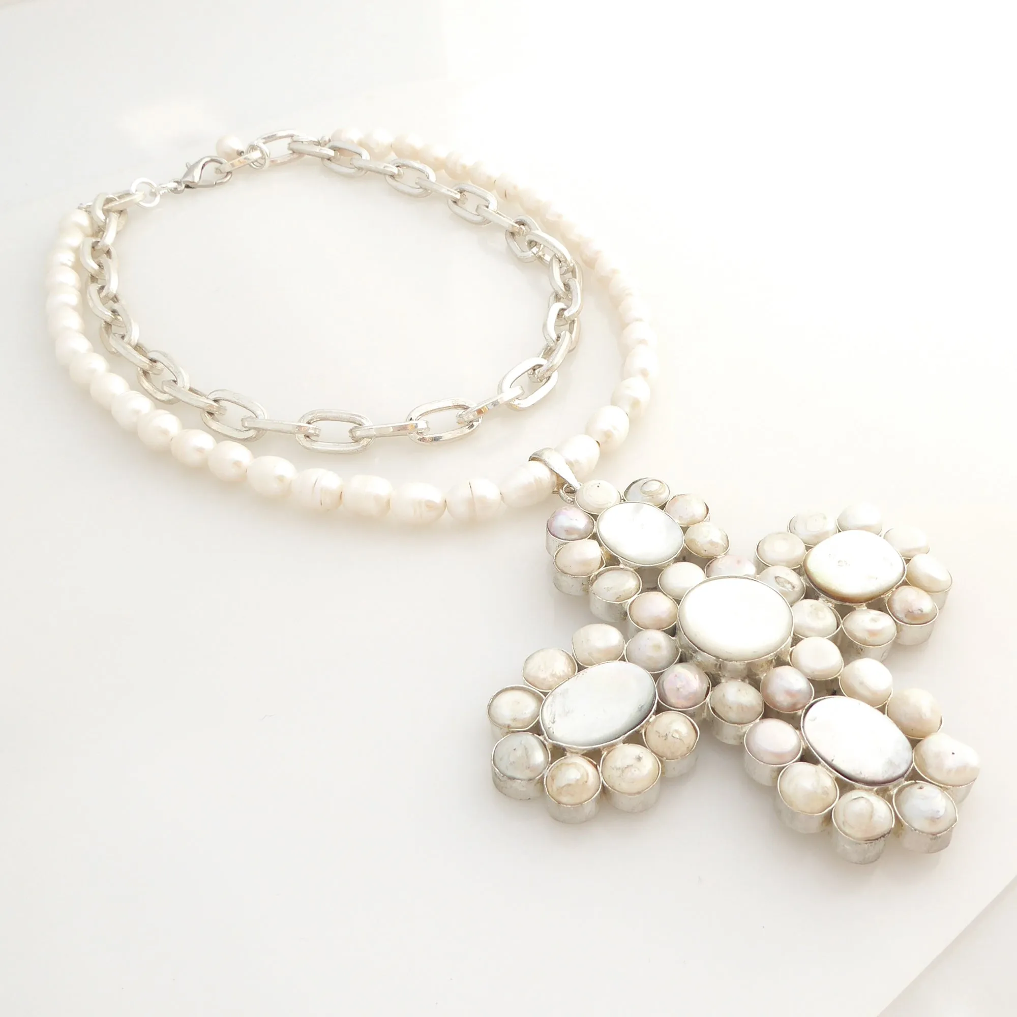 Pearl cross pendant necklace