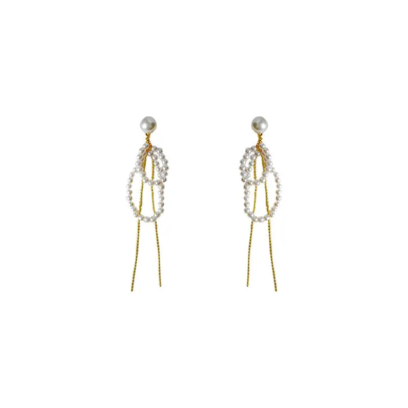 Pearl long tassel earrings jlt13092