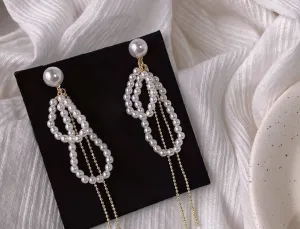 Pearl long tassel earrings jlt13092