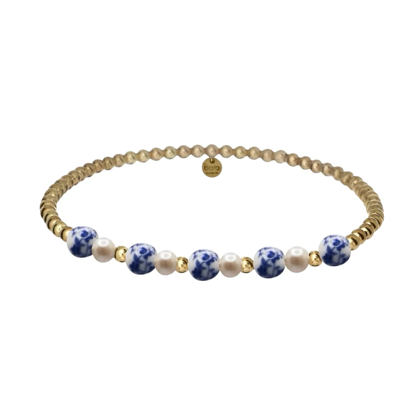PEONY | Blue Floral Porcelain with Gold-Filled beads & Pearls Bracelet