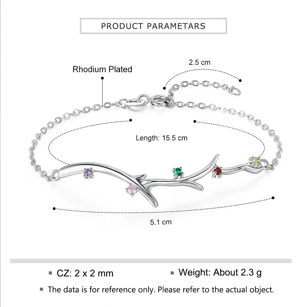 Personalized Branch Bracelet with Zirconia Custom 5 Birthstones Bracelets & Bangles for Women Family Gift