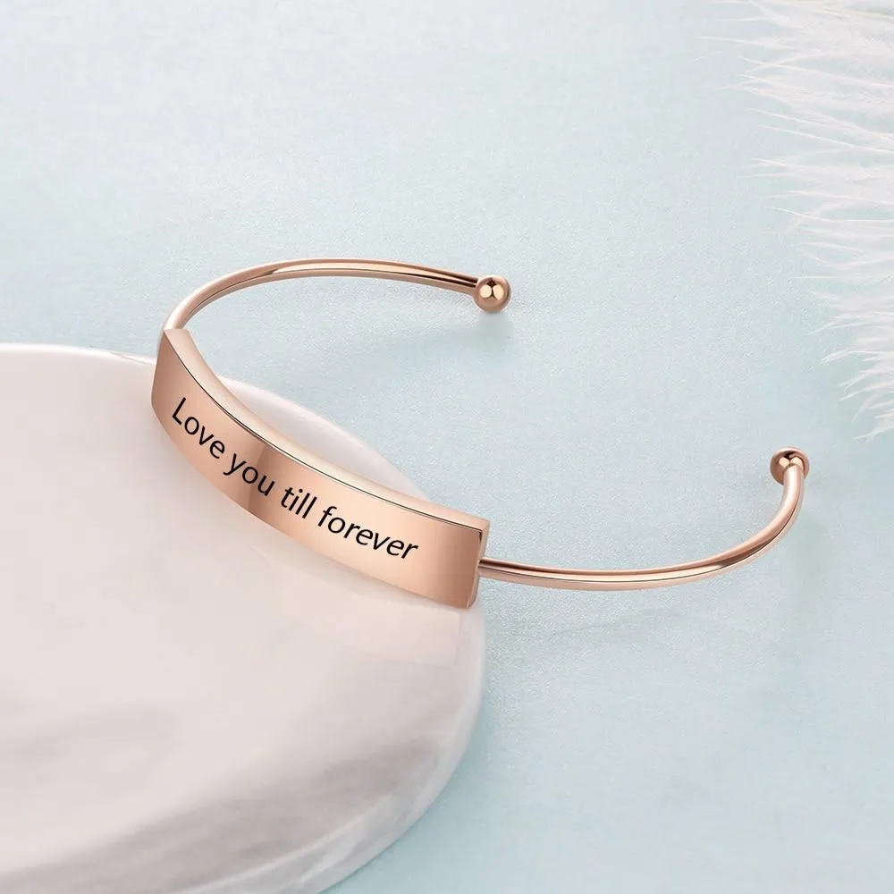 Personalized Custom Name Cuff Bracelets & Bangles Rose Gold Color Bar Bracelets for Women Anniversary Gift