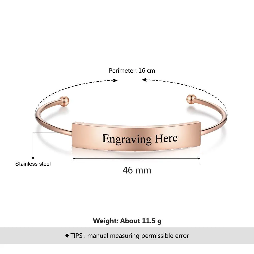 Personalized Custom Name Cuff Bracelets & Bangles Rose Gold Color Bar Bracelets for Women Anniversary Gift
