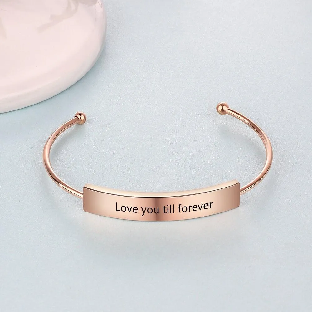 Personalized Custom Name Cuff Bracelets & Bangles Rose Gold Color Bar Bracelets for Women Anniversary Gift
