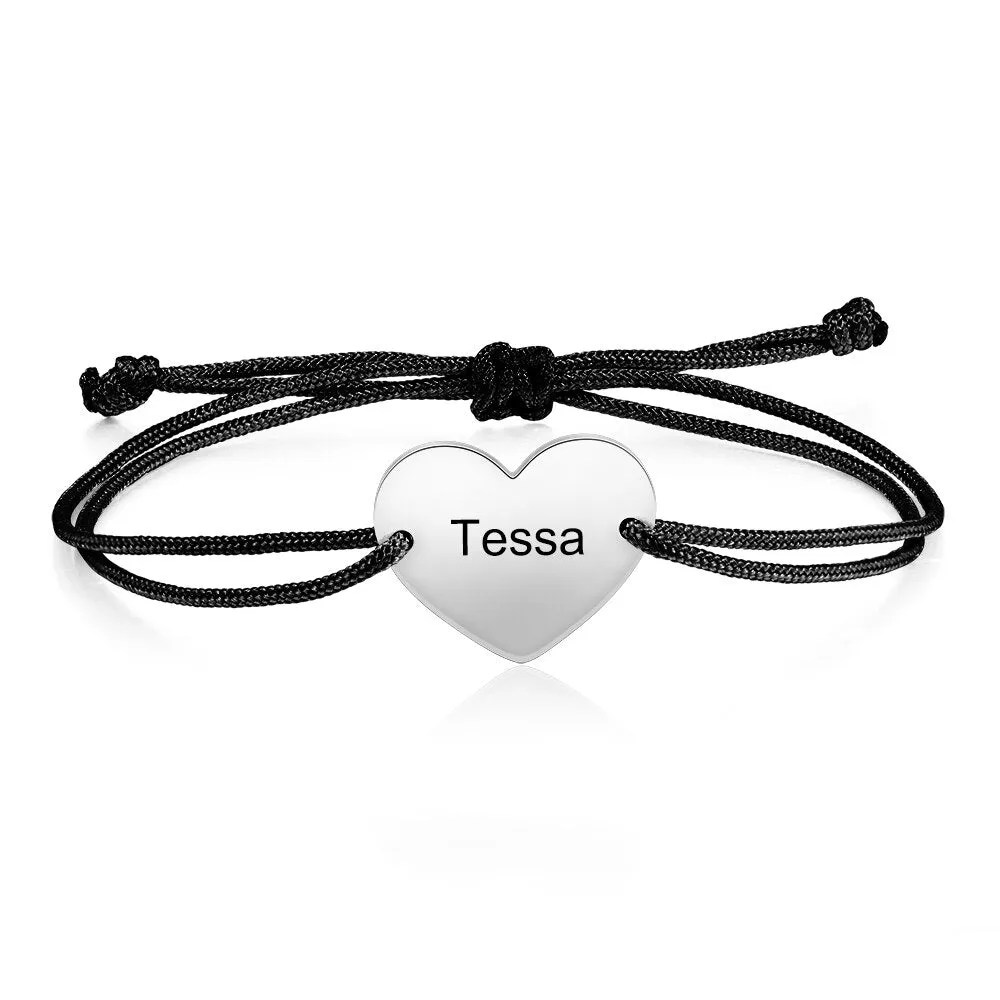 Personalized Engraving Name Couples Bracelet 3 Colors Stainless Steel Heart Adjustable Rope Bracelets for Women Custom Gifts