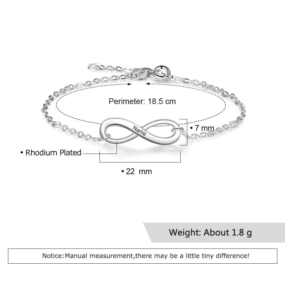 Personalized Link Chain Infinity Bracelets with Customized Name, Anniversary Gift Jewelry