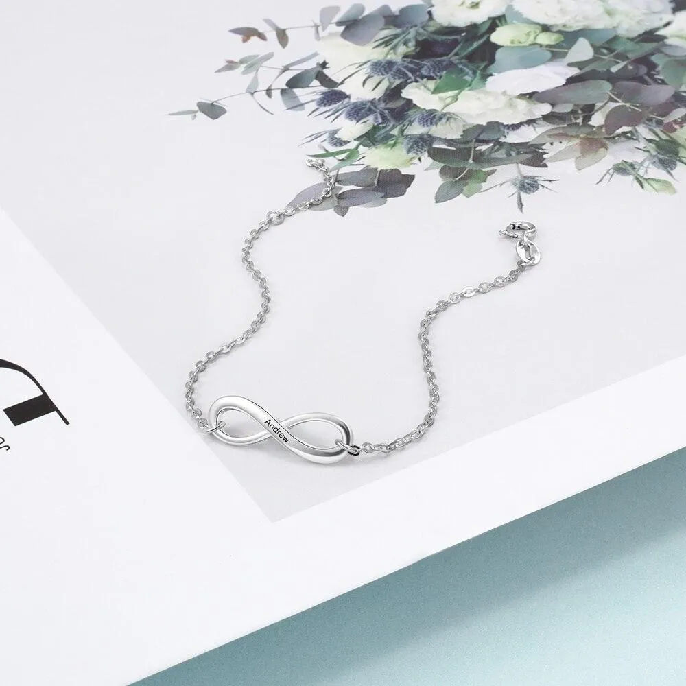 Personalized Link Chain Infinity Bracelets with Customized Name, Anniversary Gift Jewelry
