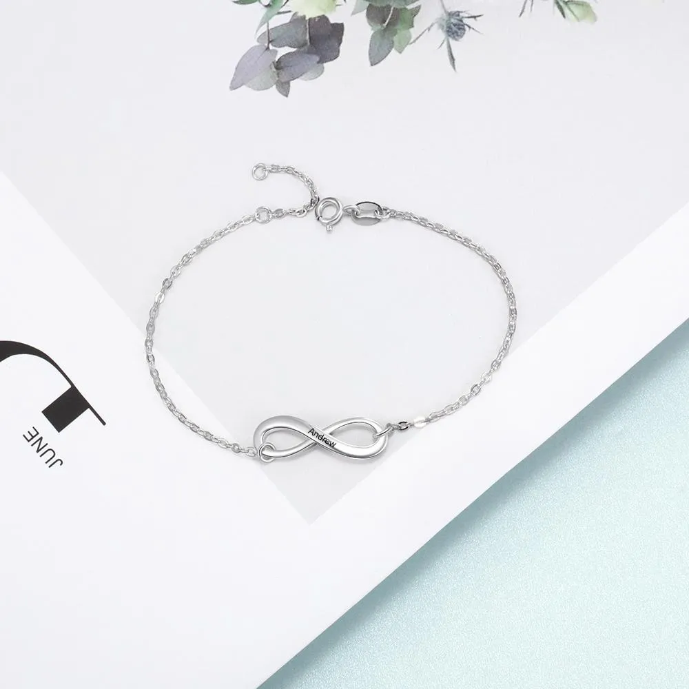 Personalized Link Chain Infinity Bracelets with Customized Name, Anniversary Gift Jewelry