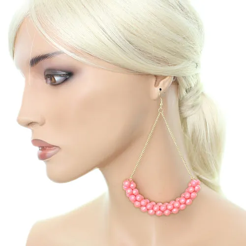 Pink Beaded Iridescent Drop Chain Earrings